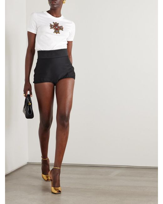 Dolce & Gabbana White T-Shirt Aus Baumwoll-Jersey Mit Verzierungen