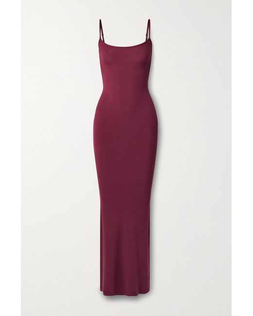 Skims Soft Lounge Ribbed Stretch-modal Maxi Slip Dress in Red