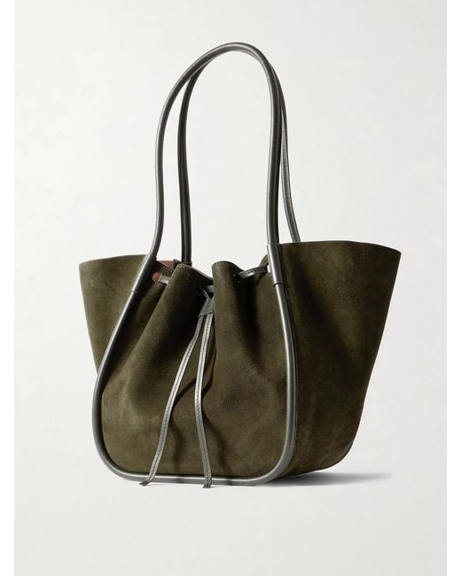 Proenza Schouler Natural Large Leather-Trimmed Ruched Suede Tote