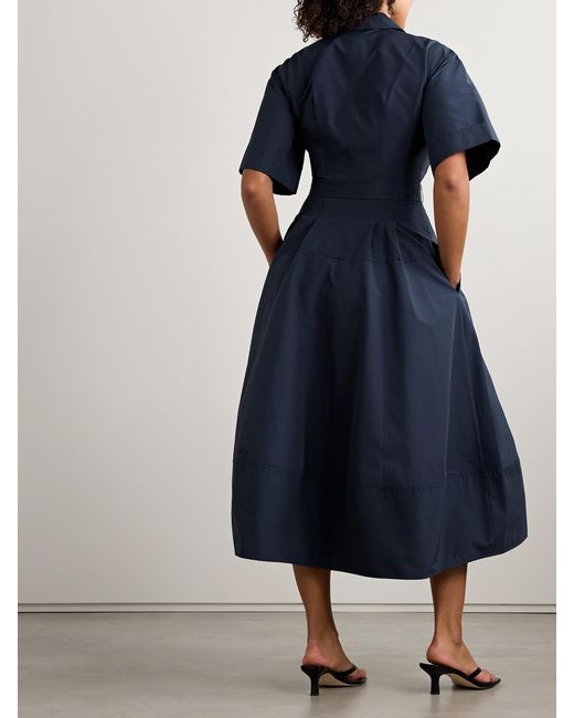 Jonathan Simkhai Blue Deanna Belted Cotton-Blend Faille Midi Shirt Dress