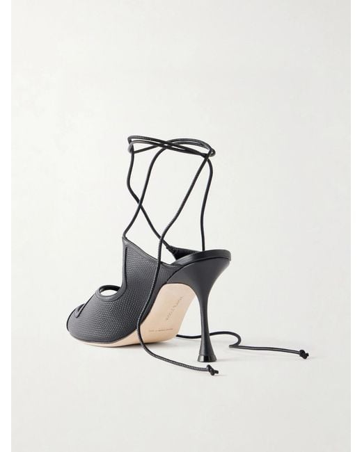 Manolo Blahnik White Prosta 90 Cut-Out Snake-Effect Leather Sandals