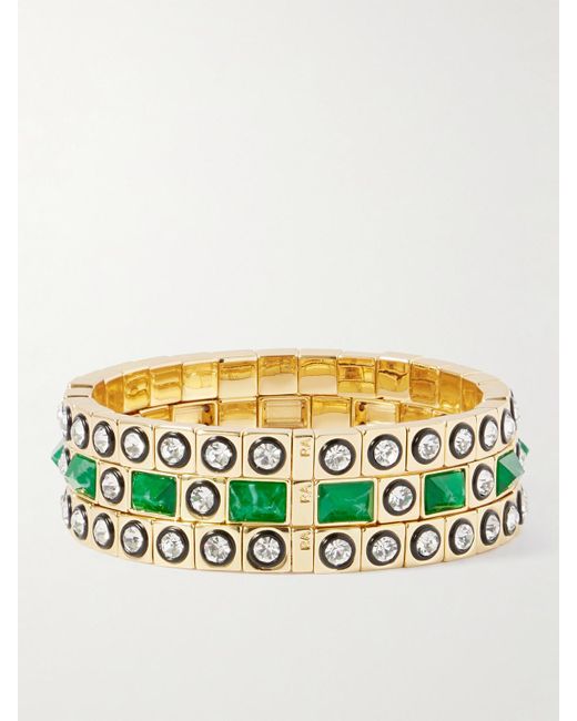 Roxanne Assoulin Metallic The Duchesse Set Aus Drei Goldfarbenen Armbändern Mit Cubic Zirkonia Und Emaille