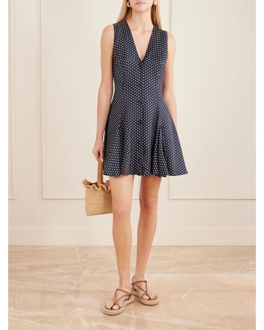 Doen Blue Aubrey Polka-Dot Silk-Blend Twill Mini Dress