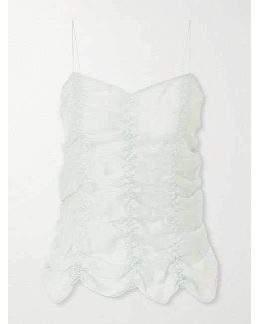 Khaite White Inara Ruched Lyocell And Silk-Blend Tank