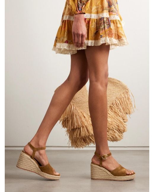 Gianvito Rossi Natural 90 Suede Espadrille Wedge Sandals