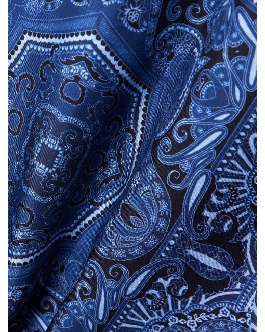 Etro Blue Paisley-Print Silk Twill-And Cotton-Poplin Shirt