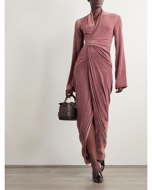 Rick Owens Pink Draped Velvet Wrap Gown