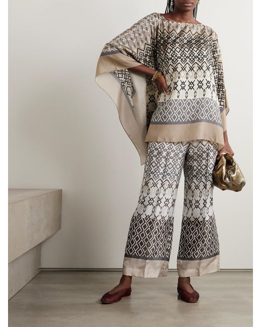 Brunello Cucinelli Natural Printed Silk-Voile Poncho