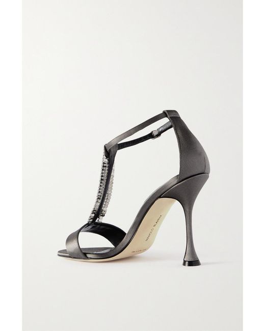 Manolo Blahnik White Bambi 105 Crystal-Embellished Satin Sandals