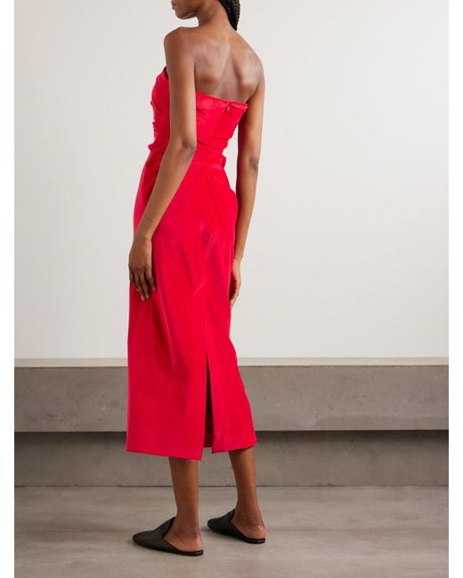 TOVE Red Sabella Trägerloses Midikleid Aus Samt Aus Einer Baumwollmischung Mit Raffungen