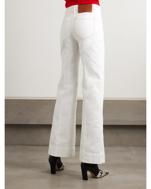 Victoria Beckham White Alina Embroidered High-Rise Wide-Leg Jeans