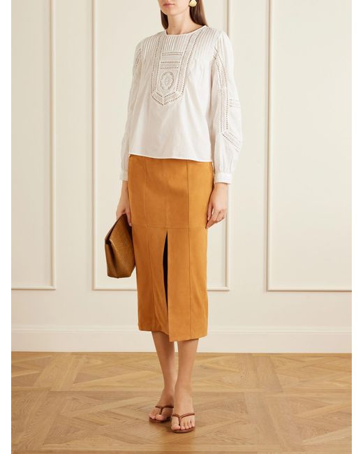 Ulla Johnson Brown Orion Suede Midi Skirt