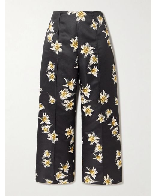 Emilia Wickstead Blue Daffy Paneled Floral-Print Faille Wide-Leg Pants