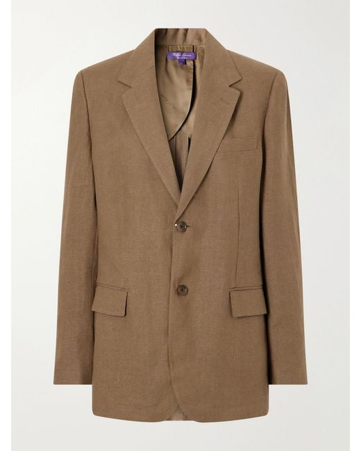 Ralph Lauren Natural Marcy Single-Breasted Linen Blazer