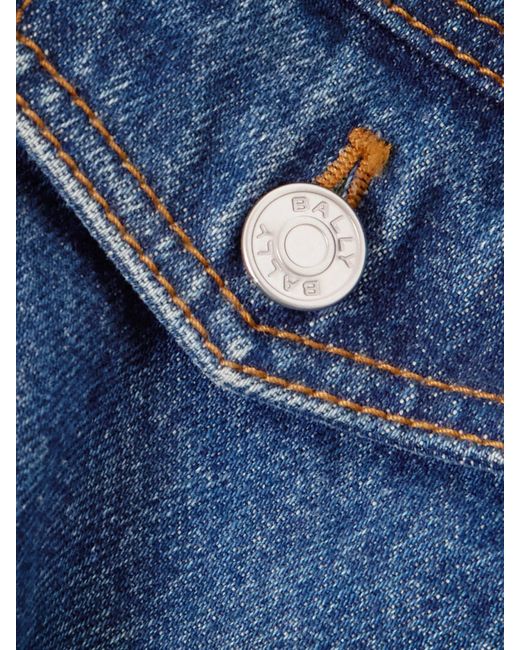 Bally Blue Cropped Shearling-Trimmed Padded Denim Jacket
