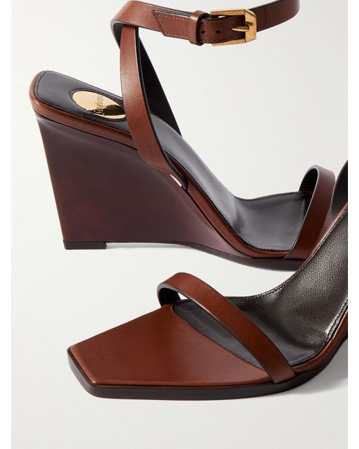 Saint Laurent Brown May Wedges Aus Leder