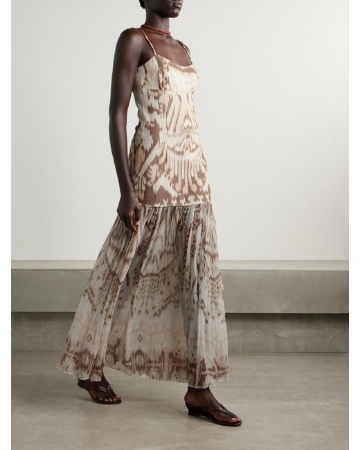 Ulla Johnson Natural Marisol Maxikleid Aus Bedrucktem Baumwoll-Canvas Und Seidenkrepon