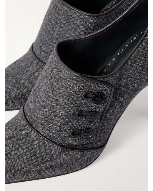 Manolo Blahnik Black Perluja 90 Leather-Trimmed Tweed Pumps