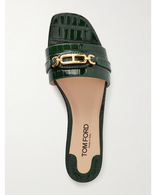 Tom Ford Green Logo-Embellished Leather Slides