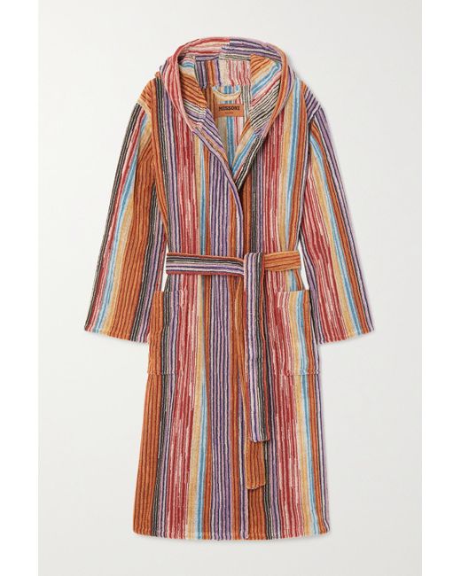 Missoni Bradley Hooded Belted Striped Cotton-terry Robe in Red | Lyst