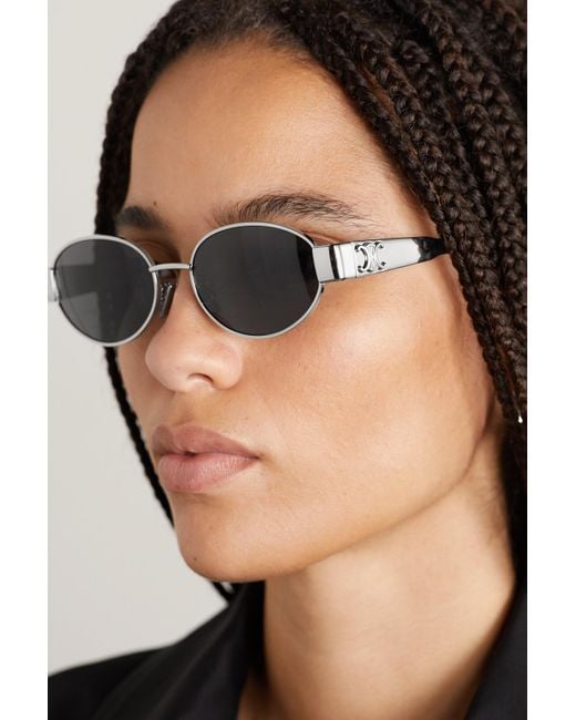 Celine Oval-frame Silver-tone And Acetate Sunglasses in Metallic | Lyst