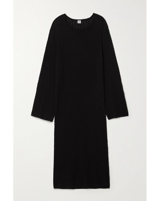 Totême Cableknit Wool Midi Dress in Black Lyst