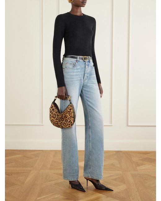 Saint Laurent Multicolor Mombasa Leather-Trimmed Leopard-Print Pony Hair Shoulder Bag