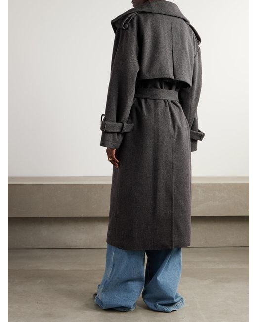 Acne Black Oversized Belted Herringbone Wool-Blend Coat