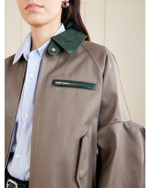 Sacai Gray Pleated Leather-Trimmed Cotton-Twill Jacket