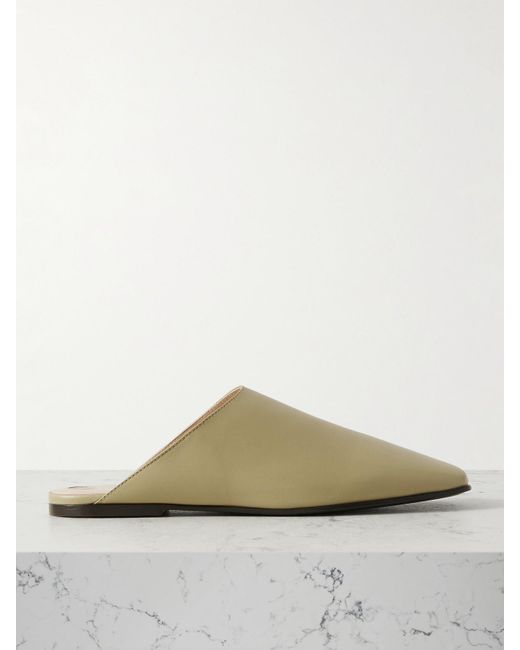 Loro Piana Green Alba Leather Slippers