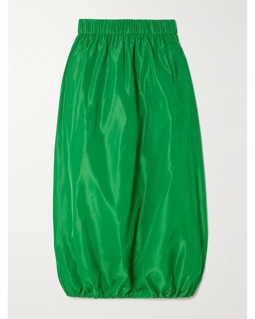 Tibi Green Gathered Shell Midi Skirt