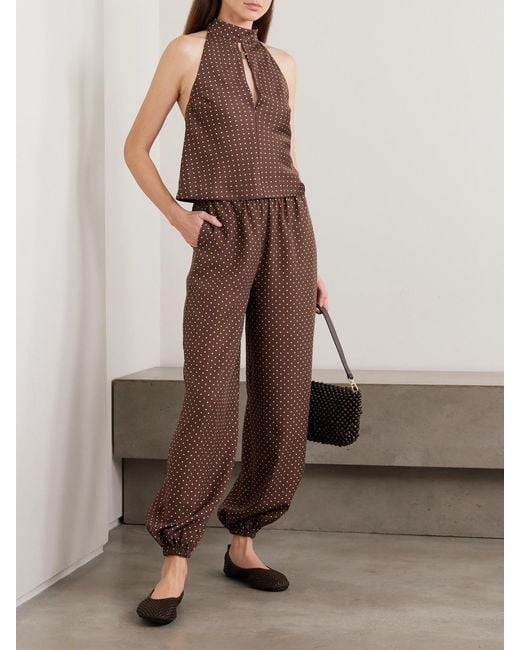 Posse Brown Phoebe Polka-Dot Tencel Lyocell Halterneck Top