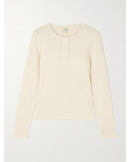 Flore Flore Natural Jess Ribbed Organic Cotton-Jersey Henley Top