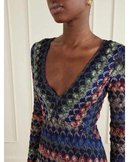 Missoni Blue Embellished Crochet-Knit Midi Dress
