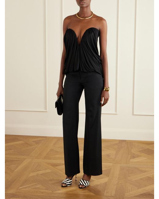 The New Arrivals Ilkyaz Ozel Black Olivienne Draped Satin Bustier Top