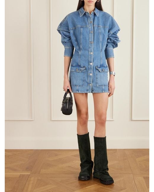 The Attico Blue Paneled Denim Mini Dress