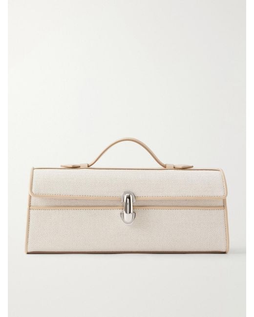 SAVETTE Natural Slim Symmetry Canvas Leather-Trimmed Clutch
