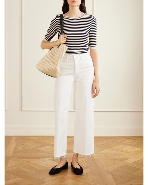 FRAME White High Rise Wide Frayed High-Rise Wide-Leg Jeans