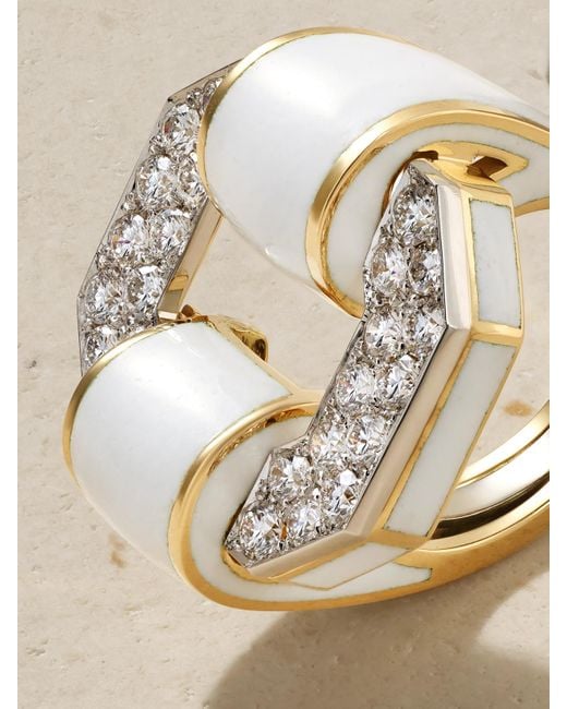 David Webb Natural Small Octagonal Buckle 18-Karat, Platinum, Enamel And Diamond Ring
