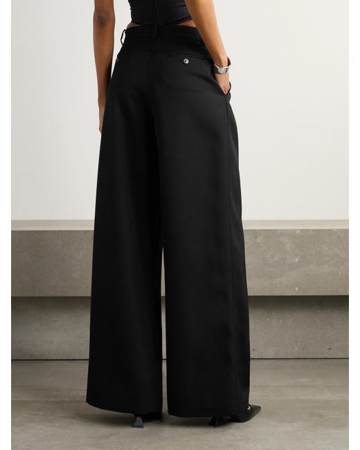 Magda Butrym Black Pleated Wool-Twill Wide-Leg Pants