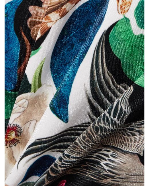 Mary Katrantzou White Farris Printed Stretch-Velvet Turtleneck Midi Dress