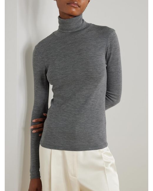 Rohe Gray Convertible Layered Merino Wool-Jersey Turtleneck Top