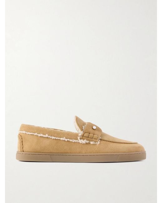 Christian Louboutin Natural Chambeliboat Loafers Aus Veloursleder Mit Shearling-Futter