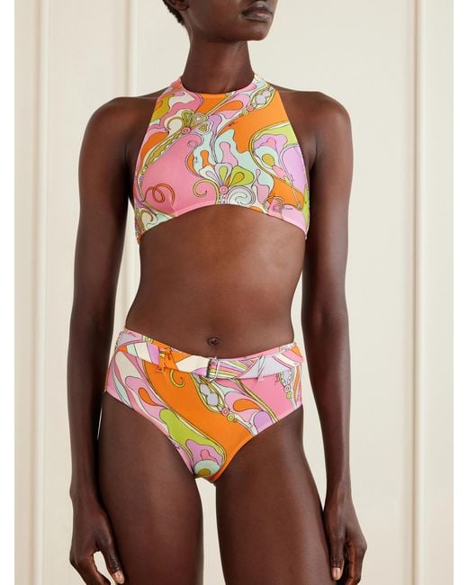 Emilio Pucci White Printed Belted Bikini Briefs