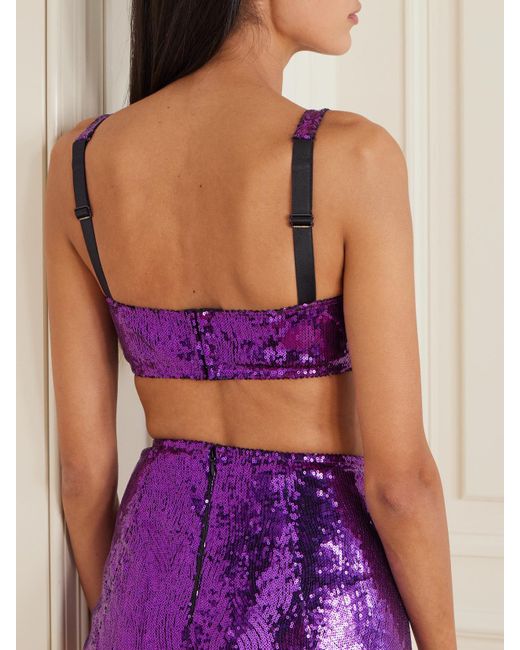 Dolce & Gabbana Purple Sequined Tulle Underwired Balconette Bra