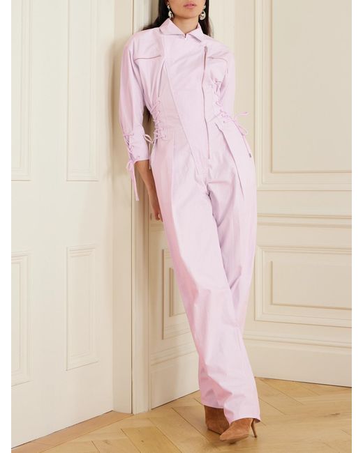 Isabel Marant Pink Irianna Lace-Up Pleated Cotton-Canvas Jumpsuit