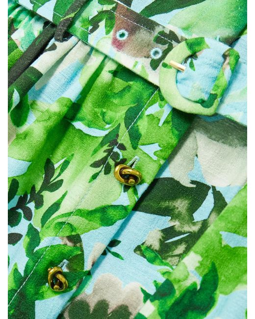 Saloni Green Ena Belted Printed Cotton Midi Dress