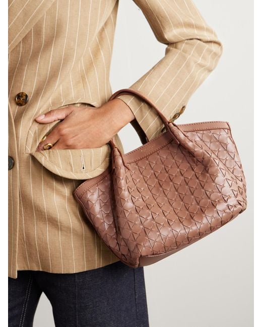 Serapian Brown Secret Mini Woven Leather Shoulder Bag