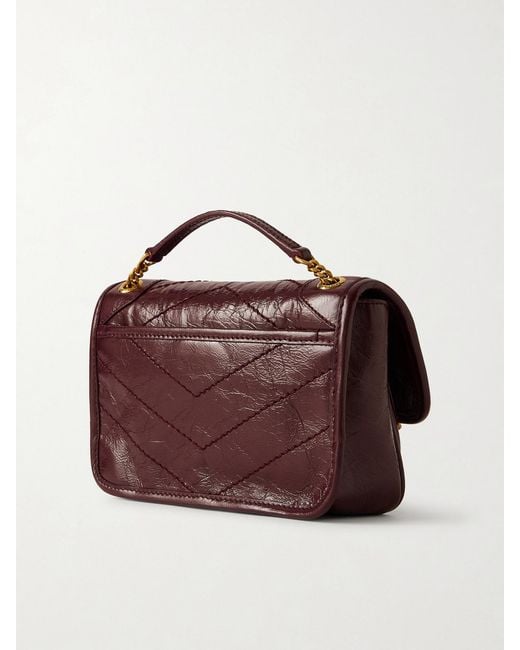 Saint Laurent Red Niki Mini Crinkled-Leather Shoulder Bag