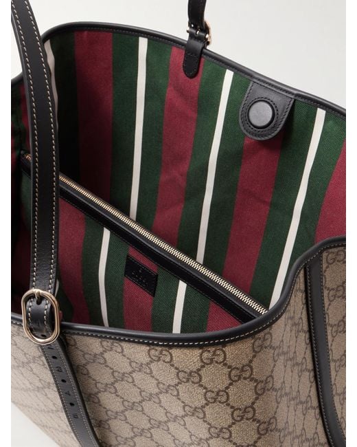 Gucci Natural Gg Emblem Große Tote Aus Beschichtetem, Bedrucktem Canvas Mit Lederbesätzen